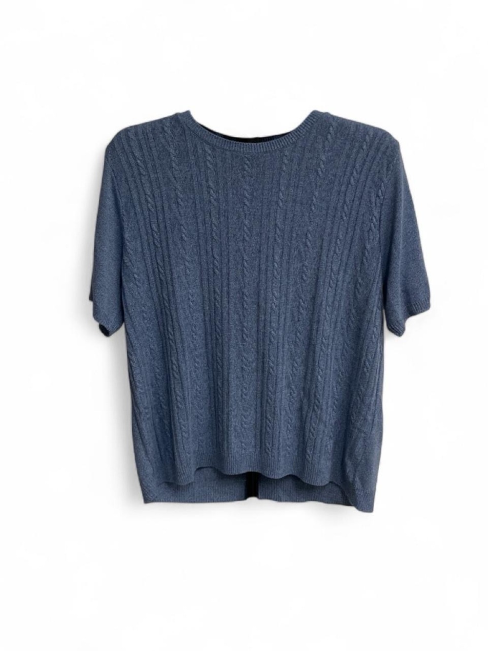 Alfred Dunner Slate Blue Cable-Knit Short Sleeve Top